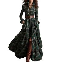 Stylish Irregular Grid Dress Comfortable Polyester Casual Ruffled Shirt Dress for Everyday Use Event and Outings XXL žalia