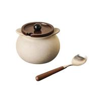 User Friendly Stoneware Spice Container with Spoon Large Capacity for Kitchen Organization Sealed Lid Preserves Dry Goods S
