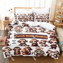 3D Printed Baby Monkey Punch Bedding Set for Boys Girls Duvet Cover And Pillowcase Twin Queen King Full Single Double Sizes EU Single 135*200cm/53x79in 3pcs beige