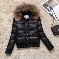 Womens Short Puffer Coat With Real Raccoon Fur Collar Slim Fit Thick Warm Winter Jacket In Khaki Red Green Black Small juoda