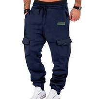 Men's Multi-Pocket Drawstring Work Pants XL tamsiai mėlyna