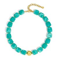 Colorful Choker Acrylic Necklace Square Bead Boho Women Clavicle Chain Exaggerated Acrylic Sweater Chain Travel blue