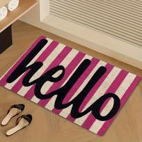 Pink Stripe Hello Doormat Classic Pink White Stripe  Hello  Letter Print Simple Style Mat for Modern Front Porch 40X60CM black