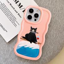 Case for iPhone 15 Plus 8 17 Air XR 12 16 Pro Max 14 13 11 Soft Phone Cover Cartoon Cat iPhone 18 Pro black