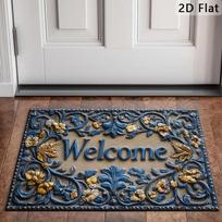 Welcome Mat European Style Artistic Floral Entry Doormat Blue Gold Welcome Non-Slip Floor Mat Luxury Home Decor Carpet Floor Mat 43X120CM