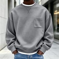 Men's Loose Fit Crewneck Sweatshirt with Pocket Winter Long Sleeve Casual Pullover L gray