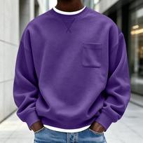 Men's Loose Fit Crewneck Sweatshirt with Pocket Winter Long Sleeve Casual Pullover L blue