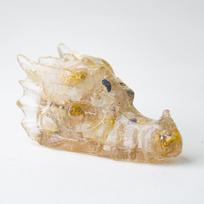 Resin Art Dragon Head Sculpture With Genuine Water Crystals For Living Room Display AuraStone beige