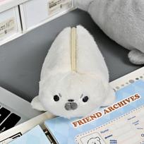 Seal Plush Pencil Bag with Cute Glasses Frames Large Capacity Stationery Storage Pouch for School Students A3 gray