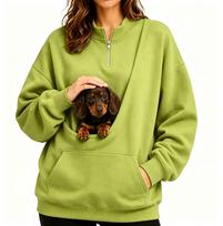 Women'S Half Zip Sweater Chest Pocket Pet Loose Shoulder Casual Pullover M yellow