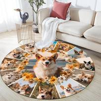 Corgi pattern round rug,Carpet Rug for Living Room Bedroom Sofa Playroom Decor,Non-slip Floor Mat,Holiday Gifts and Birthday Gifts 80cmx80cm gray
