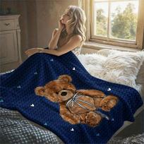 Knitted Teddy Bear Flannel Blanket Perfect for Sofa Office Bed Travel Sleep Read Relax Camping Four Season Use 75X95CM black