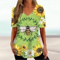 Moteriški marškinėliai su 3D spausdinimu su gėlėmis ir grafiniais marškinėliais Populiariausi laisvi gatvės moteriški drabužiai. 3XL beige