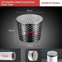 1Pcs Anti-Clog Rain Pipe Cap Stainless Steel Rooftop Floor Drain Cover Anti Rodent Anti Blocking Outer Side Filter Screen 90tube gray