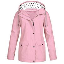 Womens Raincoats With Hood Lightweight Outdoor Hooded Windbreaker Trench Coat Jacket Plus Size S rožinė