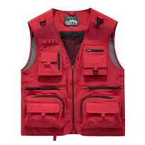 Mens Lightweight Utility Vest With Multiple Pockets Outdoor Photography Fishing Hiking Large raudona