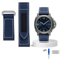 24 mm aukštos kokybės nailono audinio laikrodžio dirželis, tinkantis Panerai Luminor PAM01118, armijos žalias drobės ir natūralios odos dirželis-apyrankė 26mm gray