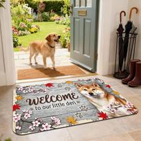 1pc Shiba Inu Cherry Blossom Maple Leaf Welcome English Pattern Non-Slip Floor Mat, Multiple Sizes Available, Flannel Material, 0.4-Inch Thickened Spo 40X60CM gray