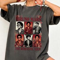 Vasariniai Madingi Marškinėliai Vyrams Moterims Vintage Viršus Bruno Mars The Romantic Tour Marškinėliai 2026, Retro Pop Koncerto Marškinėliai, Unisex Muzikos Gerbėjo Dovana M black