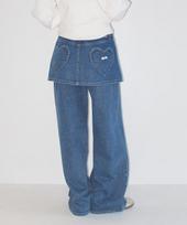 RONRON Heart Pocket Denim Skirt Layered Pants Medium Blue S gray