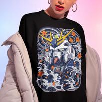 Gundam RX-78-2 Shirt, Great Wave Kanagawa Tee, Japanese Mecha Anime Robot Sakura Tshirt XL black