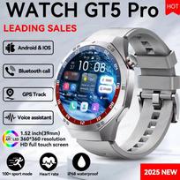 Naujas GT5 Pro išmanusis laikrodis vyrams, GPS sekiklis, širdies ritmo matuoklis, Bluetooth skambučiai, NFC, atsparus vandeniui, sportinis, lauko, fitneso išmanusis laikrodis Huawei Silver Silicone