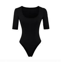 U-neck five-quarter-sleeved onesie women's summer new American Spice Girl style solid color design sense slim elastic T-shirt S