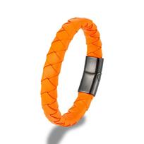 Paprasta vyriška moteriška pintos tikros oranžinės odos apyrankė su juodo nerūdijančio plieno magnetiniu užsegimu Apyrankės dovanos Homme 19cm orange