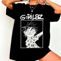 Gorillaz Murdoc 2-D Noodle Russel Gorillaz Group Members Print Short Sleeve Cotton T-shirt Vintage Y2K Harajuku Streetwear Tops M white