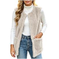 Women's Casual Sleeveless Vest Jacket with Pockets for Everyday Wear XXL beige