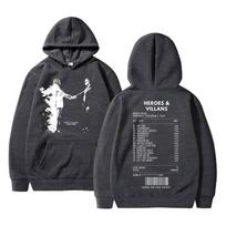 Raperis Metro Boomin Heroes Villains Dvipusės spaudos Hoodie Vyrams Hip Hop Oversized Megztinis Vyriškos mados tendencija Streetwear M gray