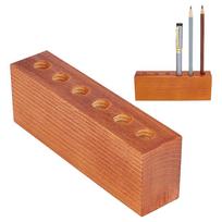 1pc 6-Hole Wood Desktop Pen Holder Rustic Wooden Pen Organizer Holder Office Tools Rectangle Saddle Brown 153x35x53mm Hole: 12.8mm