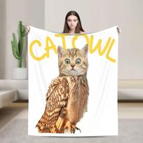 Miau katinas pelėda pliušinis žaislas Gyvūnas_1 antklodė itin minkštos kokybės žiemos antklodė lėktuvas kelionė sofa lova naujiena pledas 75x90cm