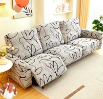 3 Seat Electric Recliner Sofa Cover Milk Silk Print Removable Washable Anti-Slip Living Room Furniture Protector All-Seasons 3-seat (8pcs) gray
