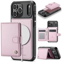 2 in 1 Magnetic RFID Leather Cards Solt Wallet Case For iPhone 17 Pro Max 16 Plus 15 14 13 12 11 For Magsafe Slim Fit Cover iPhone 15 Pro Max rožinė