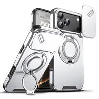 Case for iPhone 17e 16e 17 Air 16 Plus 18 Pro Max 18Pro Magnetic Ring Armor Slide Camera Lens For Magsafe Wireless Charge Cover For iPhone 16Pro Max gray