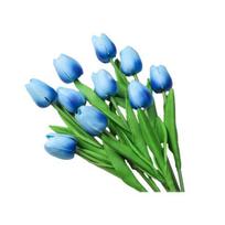10 Pcs Artificial Tulip Flowers Faux PU Tulip Bouquet with Long Stem Real Touch Flower Arrangement for Wedding Table Centerpiece Mother's Day Spring dangaus mėlyna spalva