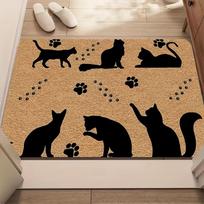 Cute Cat Silhouette & Paw Print Doormat - Natural Coir Entrance Mat for Pet Lovers, Non-Slip Indoor/Outdoor Floor Rug 43X75CM