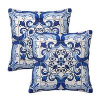 Antique Classic Lisbon Blue Azulejo Tile Floral Pattern 2 Pcs Square Pillowcase Pillow Cover Comfort Throw Pillow For Home Linen 50*50(CM)-2Pcs