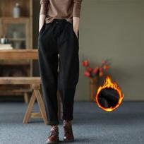 Women  R Warm High Waist Pockets Harem Pants Plush Slim Fit Elastic Waist Sport Pants Women Ankle Length Long Trousers XXXXL juoda