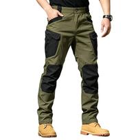 Men's Retro Color Block Multi-Pocket Cargo Pants (Belt Not Included) XXXL žalia