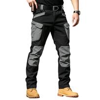 Men's Retro Color Block Multi-Pocket Cargo Pants (Belt Not Included) L black