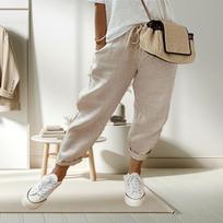 Women's Fashion Colour Loose With Pockets Cotton Linen Casual Pants XXL gray