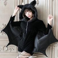 Helovino Juodas Vampyras Šikšnosparnis Cosplay Kostiumas Moteriškas Juodas Piktas Siaubo Su Gobtuvu Šikšnosparnio Rankovėmis Jumpsuit Cosplay Helovino Kostiumai Cos M juoda