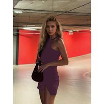 Women Sweet Spicy Style Halter Neck Solid Color Slit High Waist Short Mini Dress XL