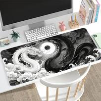 Oversized Desk Mat Yin Yang Dragon Ink Print Non Slip Rubber Lock Edge Gaming Pad For Laptop Office Accessory 800x300x2mm