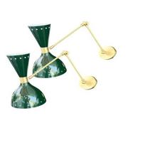 2 žalių diabolo sieninių šviestuvų rinkinys, XX amžiaus vidurio modernūs žalvariniai sieniniai šviestuvai, retro miegamojo, darbo kambario, namų, biuro apšvietimo įranga beige