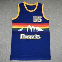 Mens Denver Nuggets 55 Dikembe Mutombo Retro Blue Snow Mountain Edition Embroidered Basketball Jersey Cotton Blend Large gray