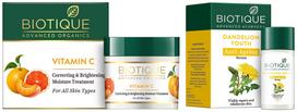 Biotique Vitamin C Correcting & Brightening Non Greasy Face Cream, 50g & Bright Skin Dandelion Youth Anti-Ageing Serum, 40ml