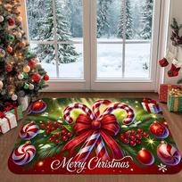 1pc Merry Christmas Candy Cane Welcome Mat - Indoor & Outdoor Winter Door Mat for Front & Rear Entry 30x50cm white